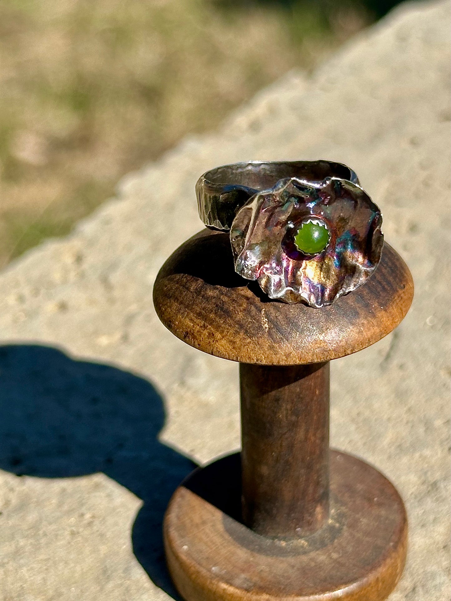 Jade in Sterling on solid Sterling Silver band - size 7.25