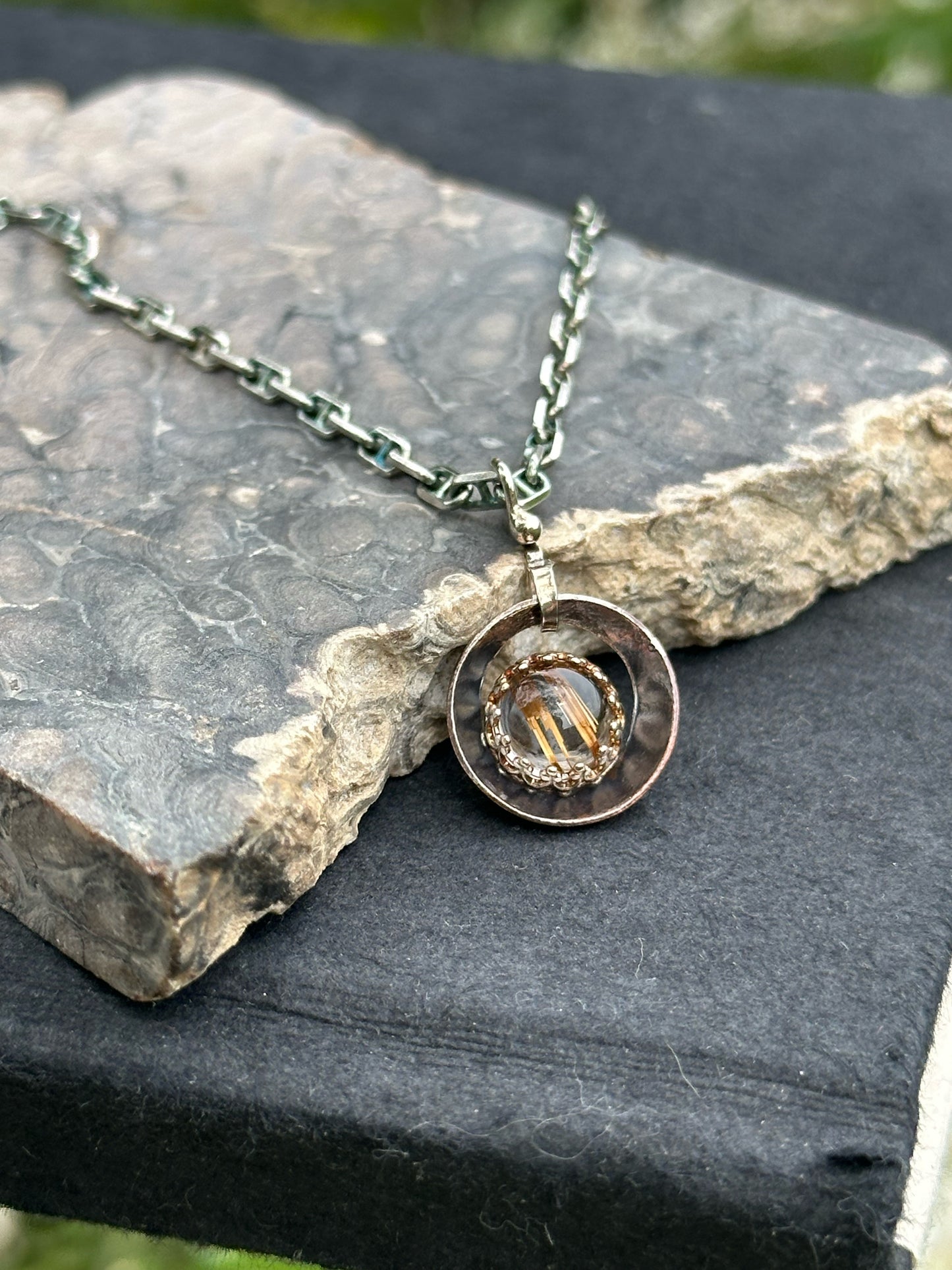 Copper Rutilated Quartz set in Sterling Silver, Pendant Necklace