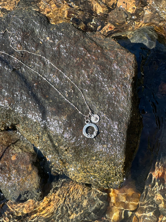 Sterling Silver with Rose cut Pyrites, double charm on Sterling Chain