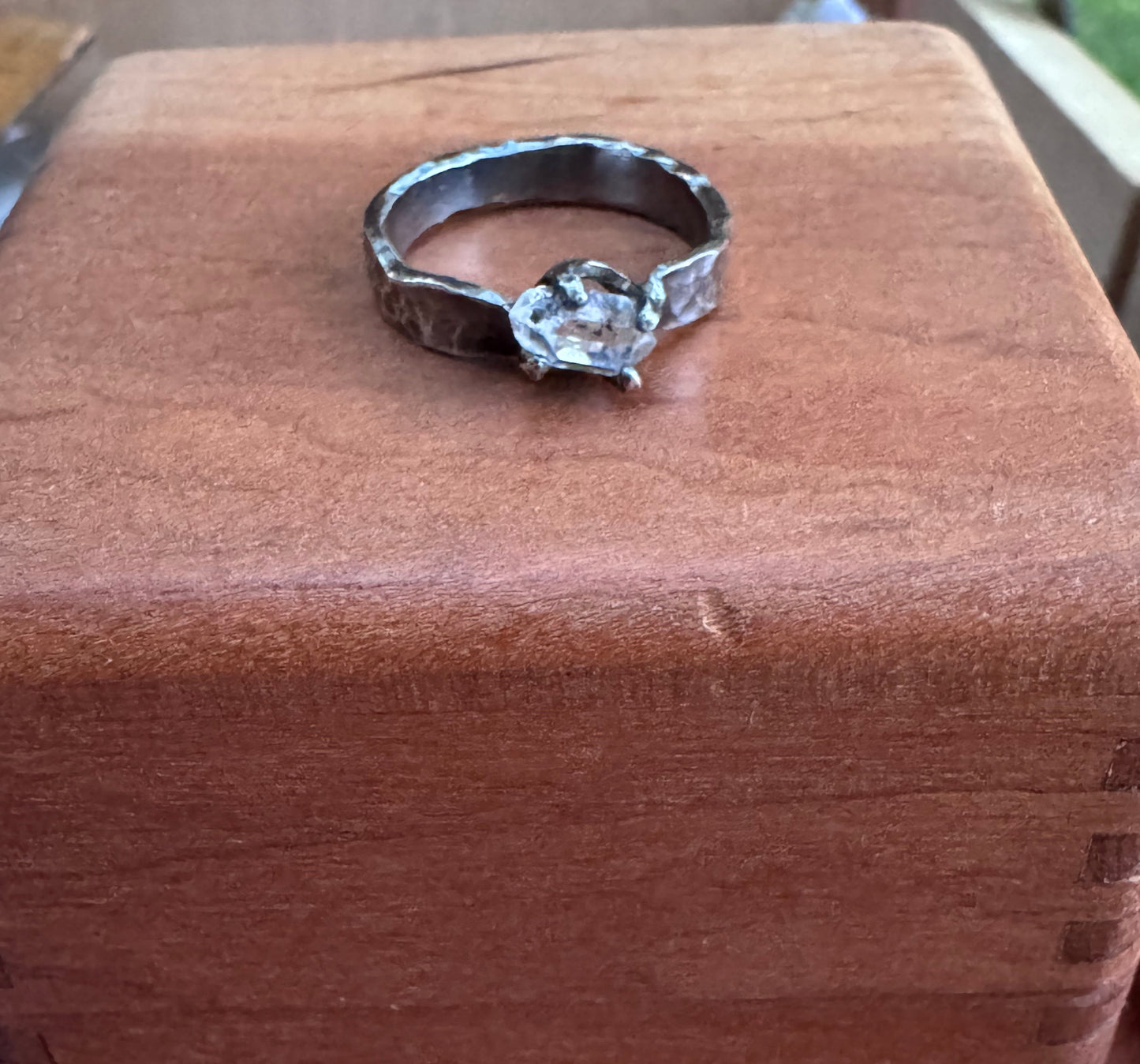 Hammered Sterling Silver with Natural Herkimer Ring - size 5