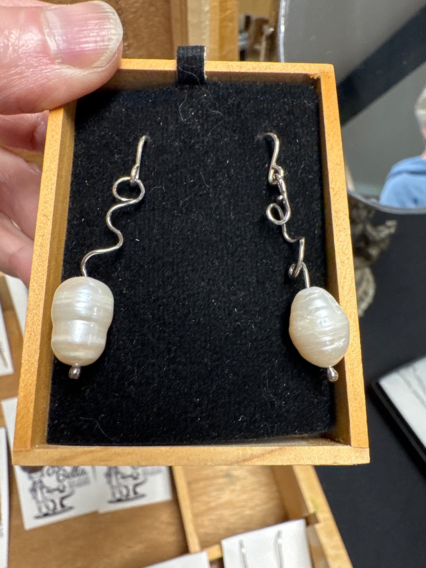 Swirly Pearl Silver dangle Earrings