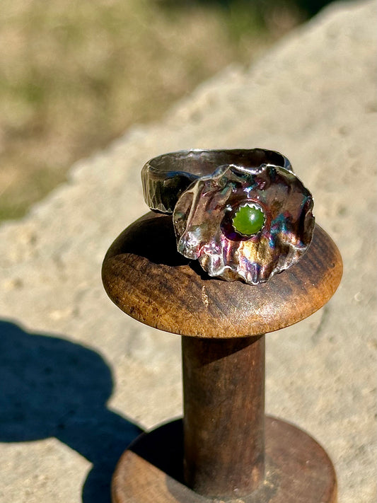 Jade in Sterling on solid Sterling Silver band - size 7.25