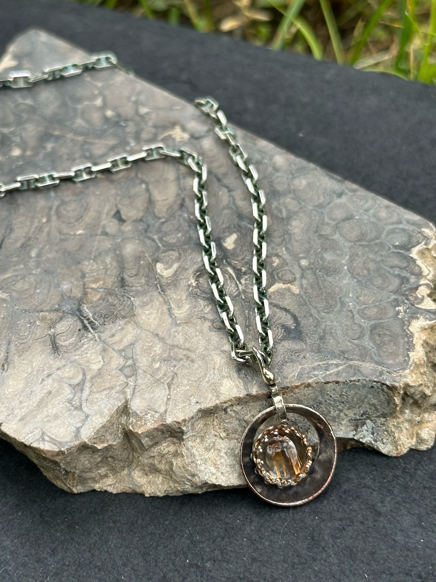 Copper Rutilated Quartz set in Sterling Silver, Pendant Necklace