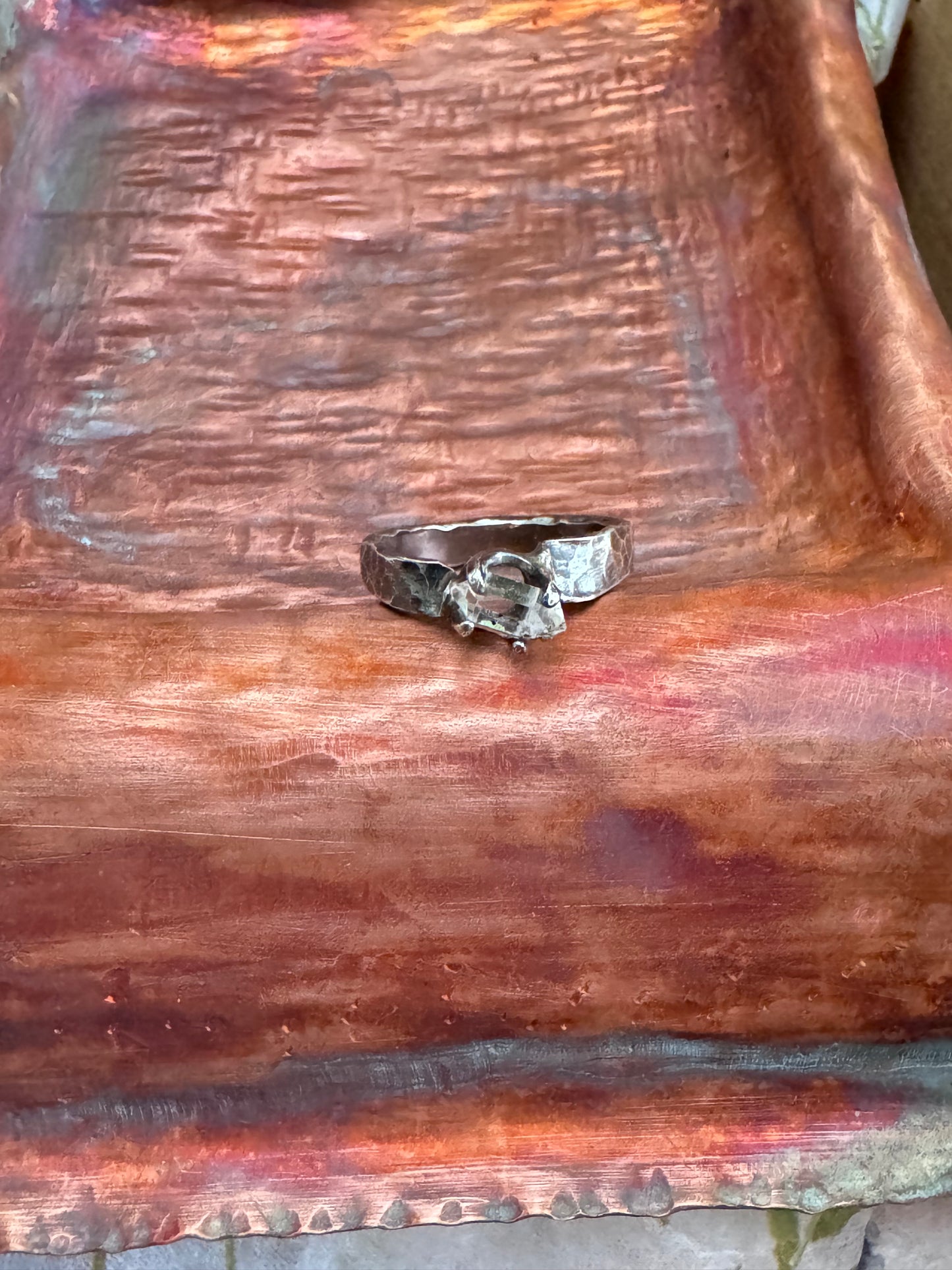 Hammered Sterling Silver with Natural Herkimer Ring - size 5