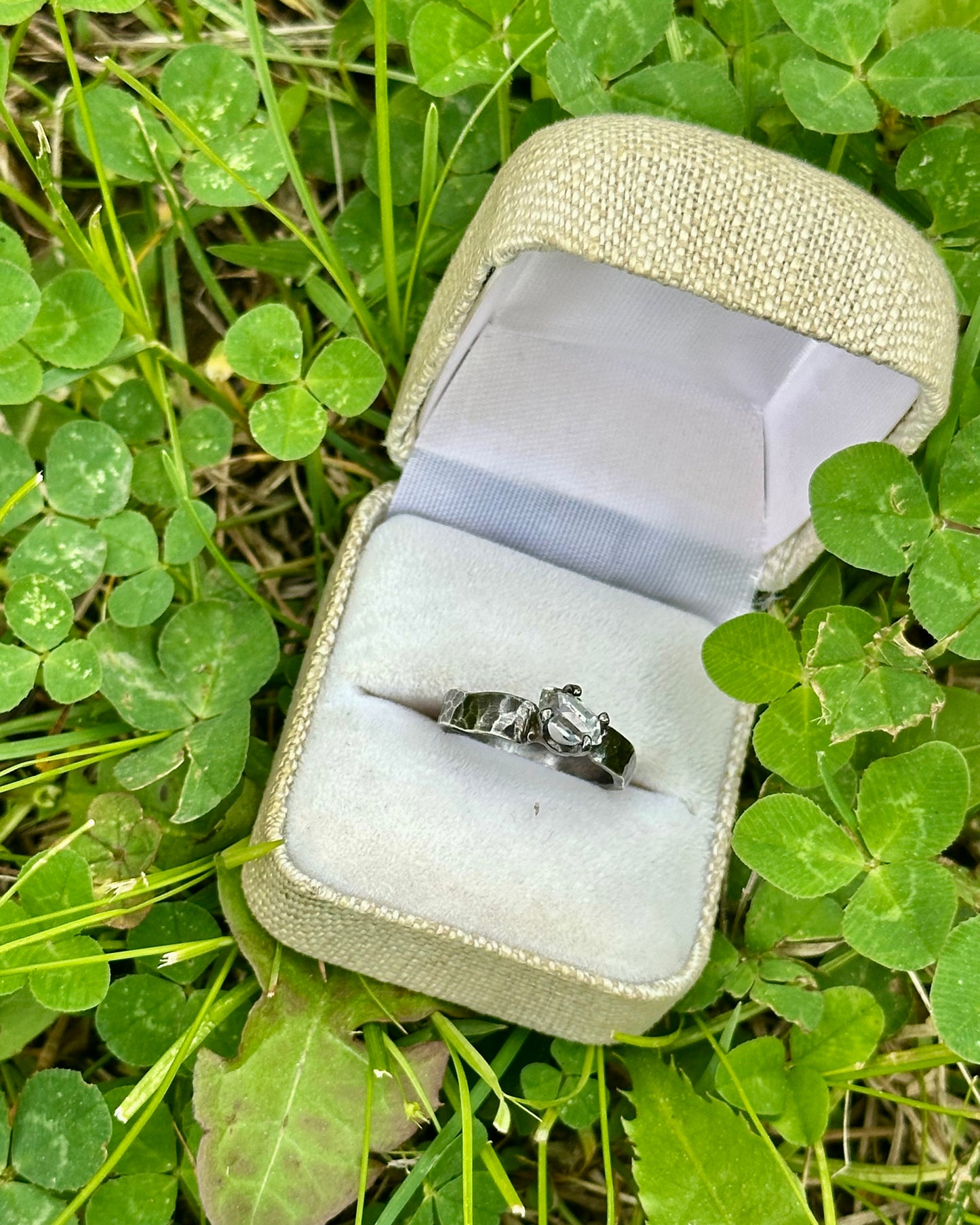 Hammered Sterling Silver with Natural Herkimer Ring - size 5