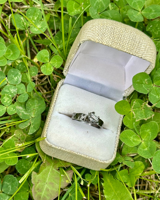 Hammered Sterling Silver with Natural Herkimer Ring - size 5