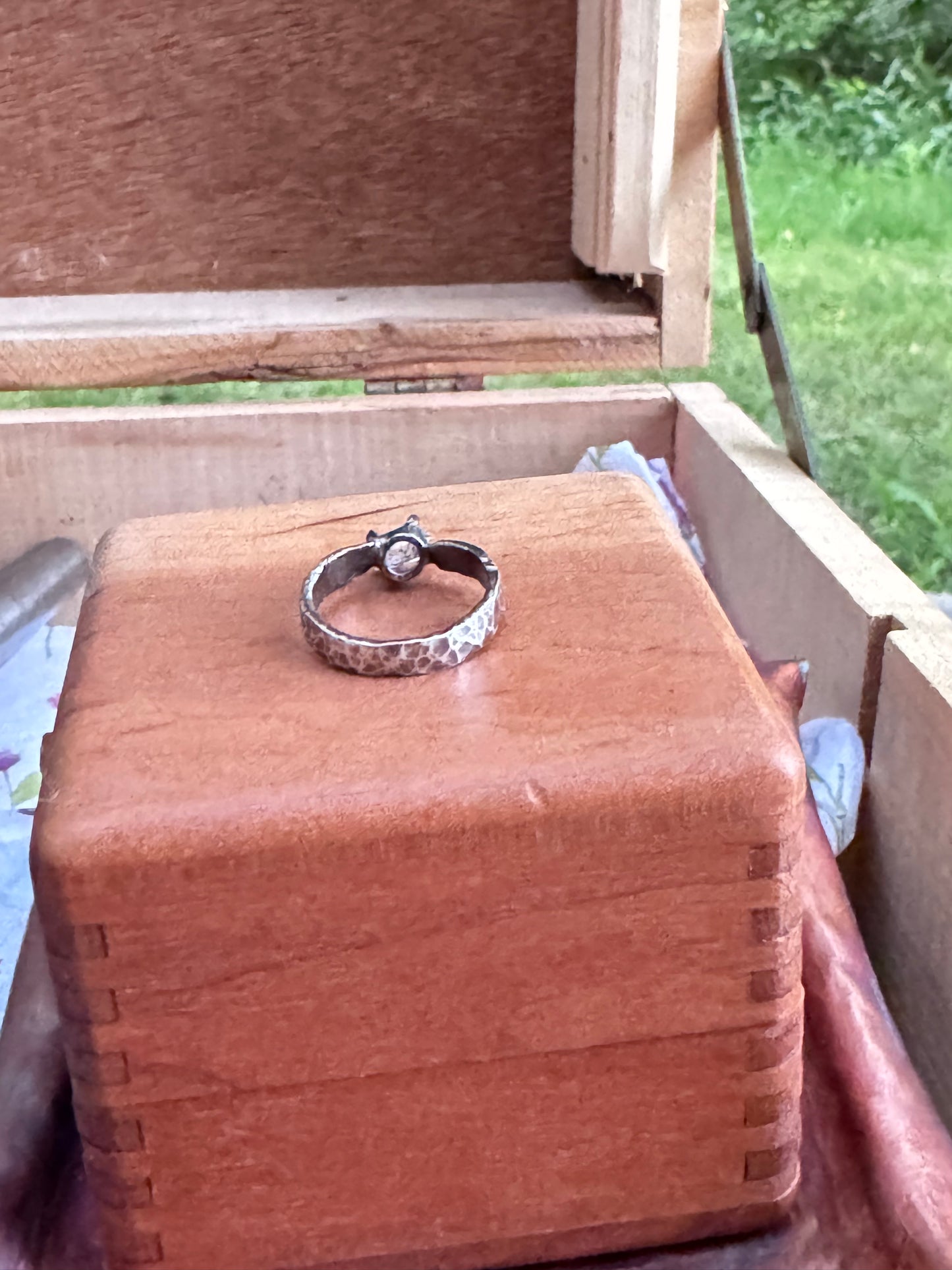 Hammered Sterling Silver with Natural Herkimer Ring - size 5