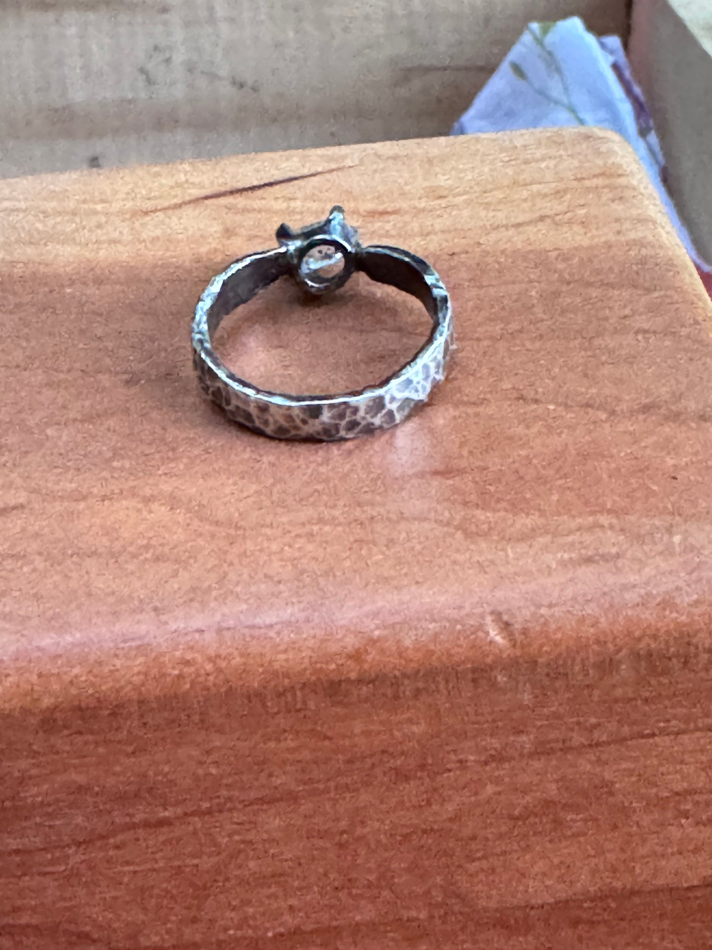 Hammered Sterling Silver with Natural Herkimer Ring - size 5