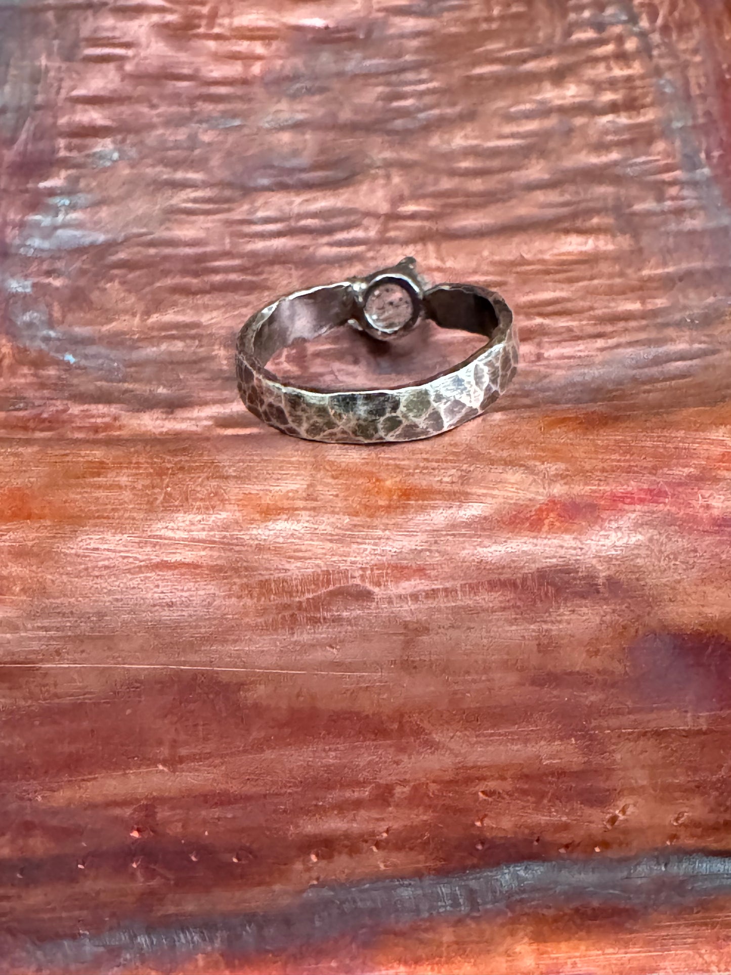 Hammered Sterling Silver with Natural Herkimer Ring - size 5