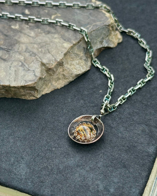 Copper Rutilated Quartz set in Sterling Silver, Pendant Necklace