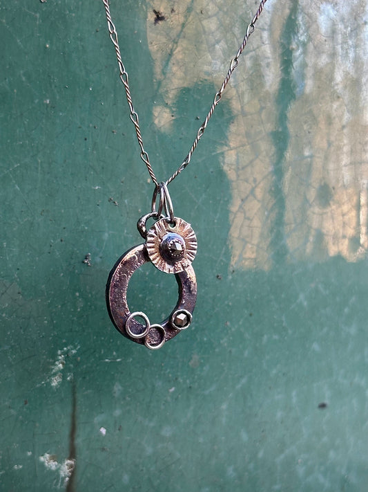 Sterling Silver with Rose cut Pyrites, double charm on Sterling Chain