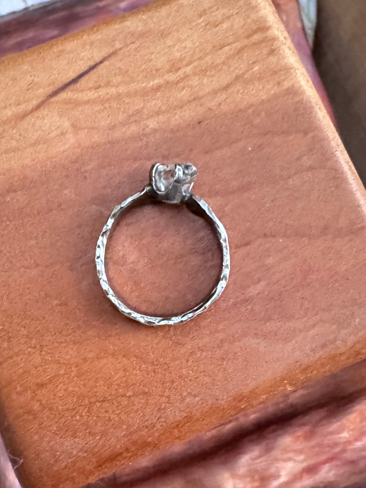 Hammered Sterling Silver with Natural Herkimer Ring - size 5
