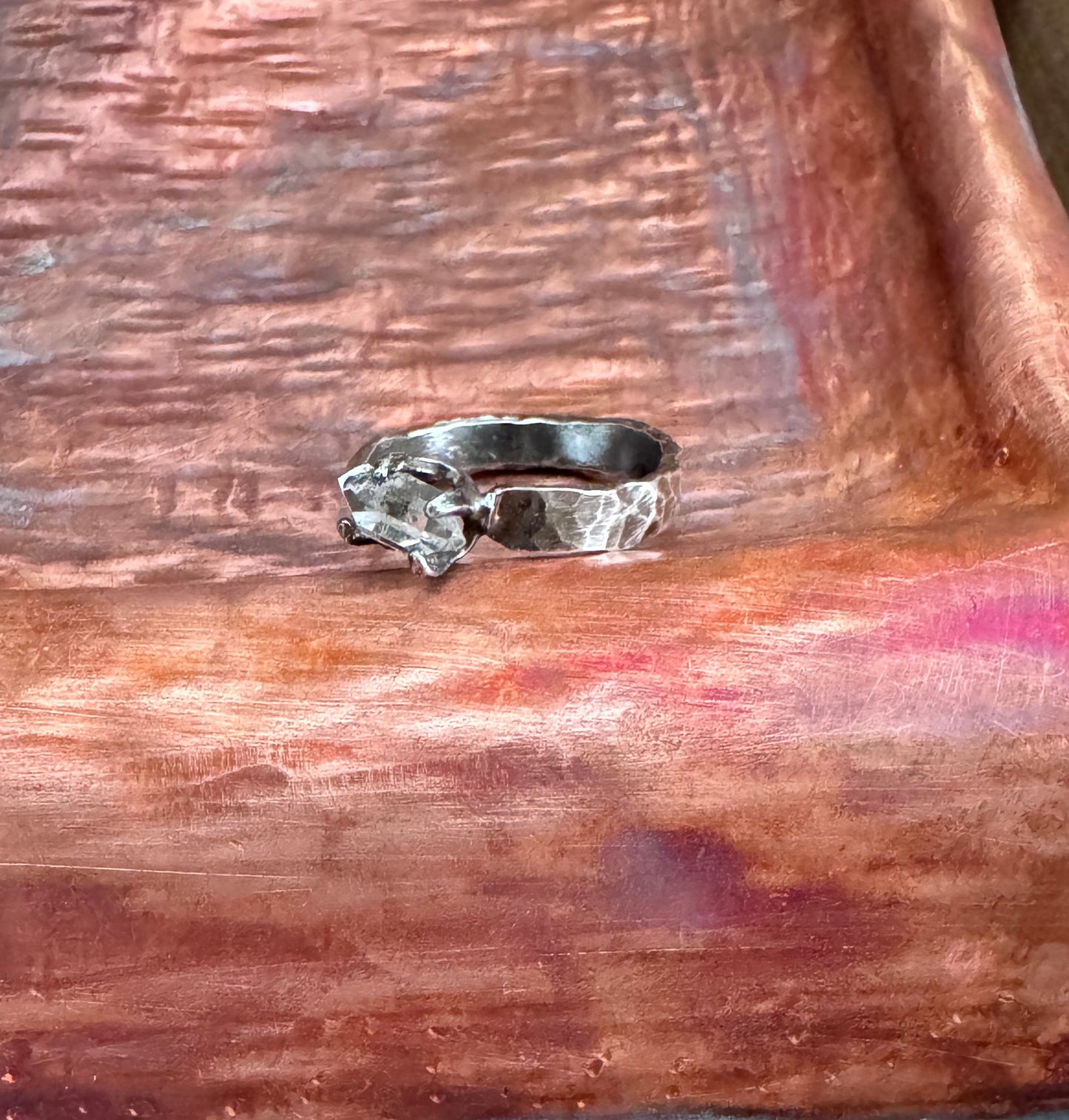 Hammered Sterling Silver with Natural Herkimer Ring - size 5