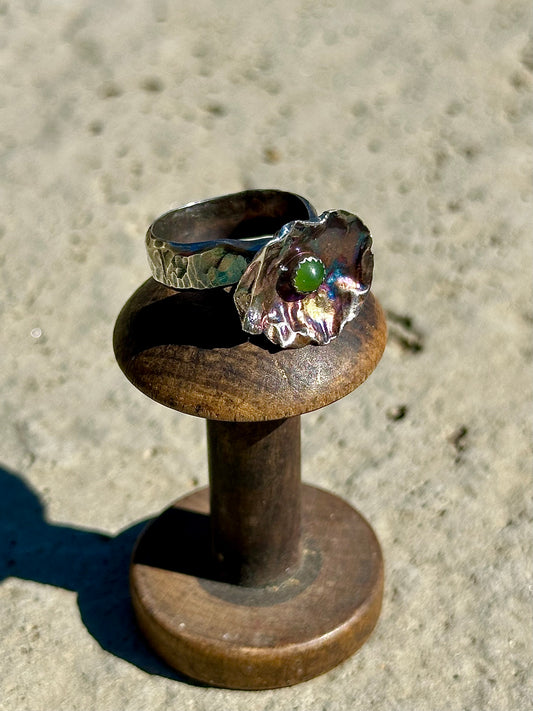 Jade in Sterling on solid Sterling Silver band - size 7.25