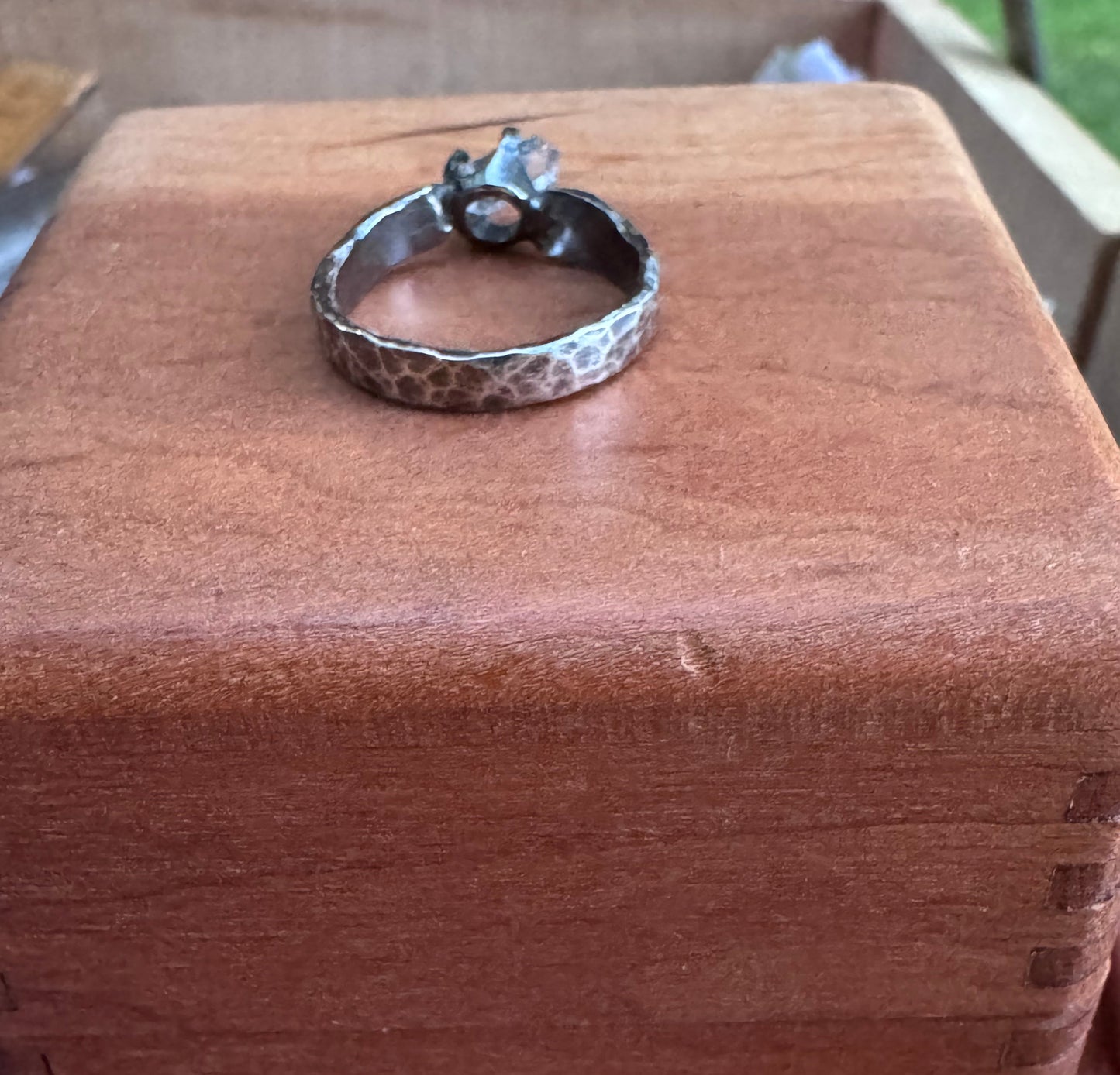 Hammered Sterling Silver with Natural Herkimer Ring - size 5