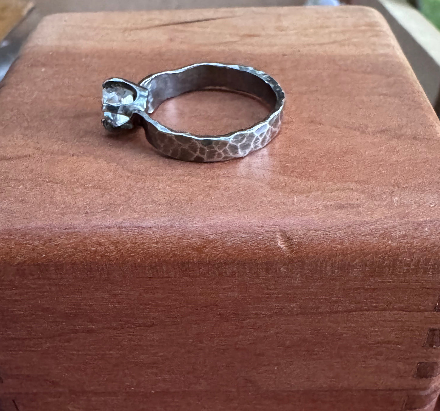 Hammered Sterling Silver with Natural Herkimer Ring - size 5