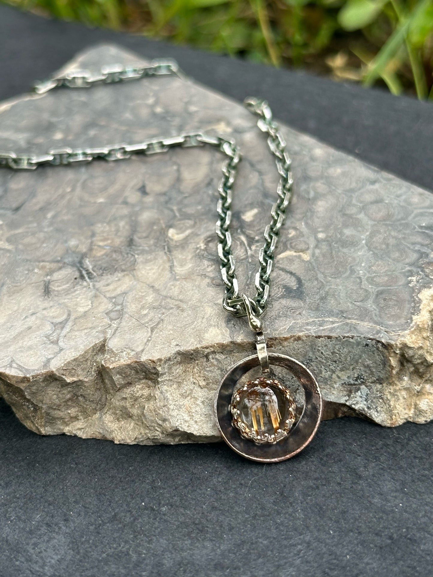 Copper Rutilated Quartz set in Sterling Silver, Pendant Necklace