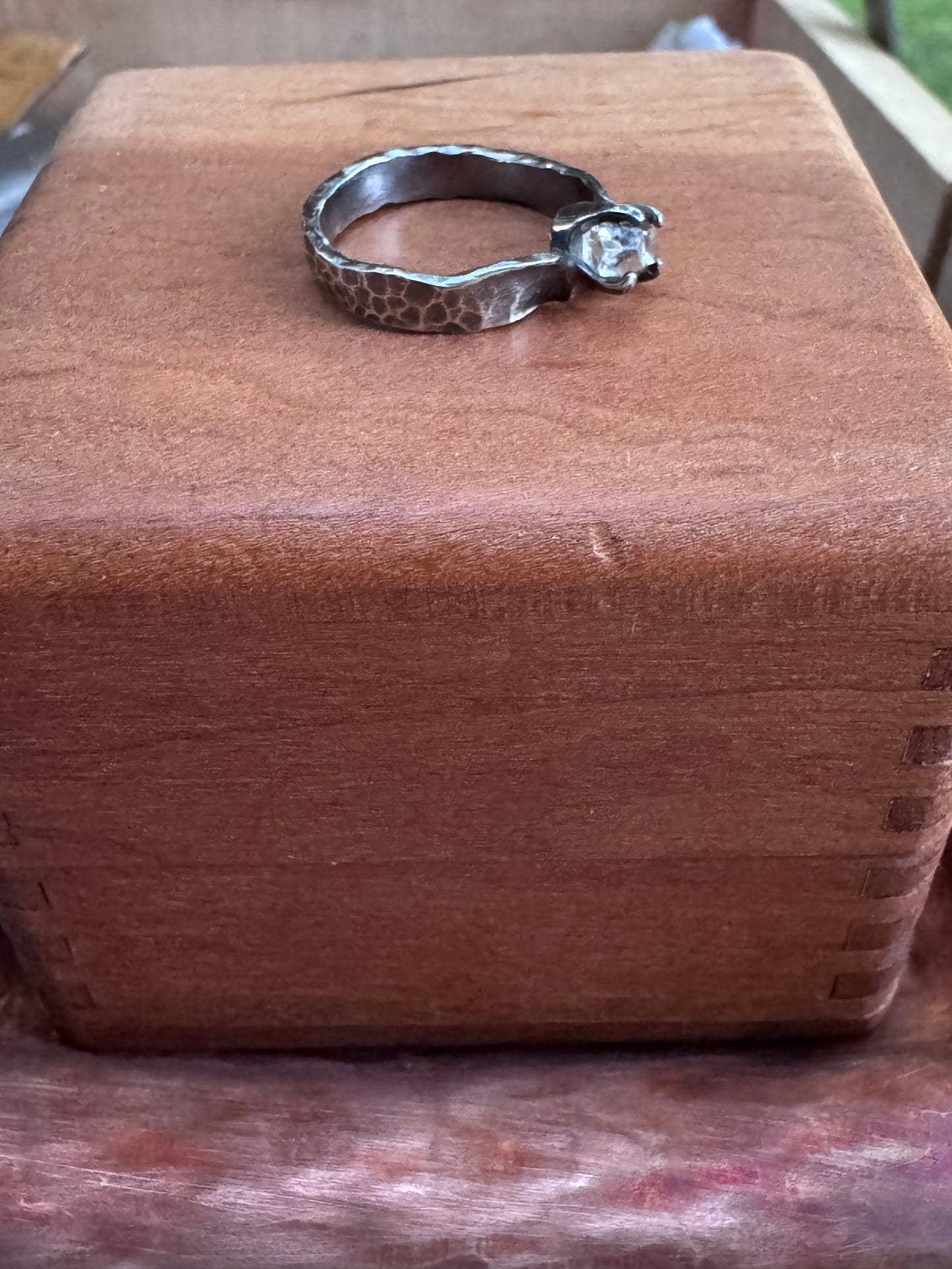 Hammered Sterling Silver with Natural Herkimer Ring - size 5