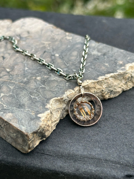 Copper Rutilated Quartz set in Sterling Silver, Pendant Necklace
